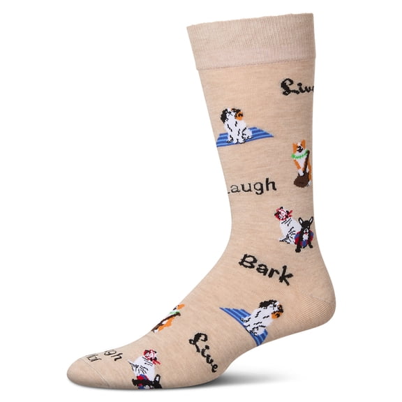 MeMoi Men's Live Laugh Bark Rayon from Bamboo Crew Socks - Mens - Male, 10-13, Hemp Heather