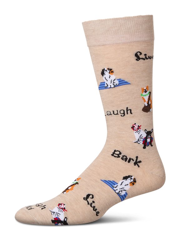 Men's Live Laugh Bark Rayon from Bamboo Crew Socks - Mens - Male, 10-13, Hemp Heather