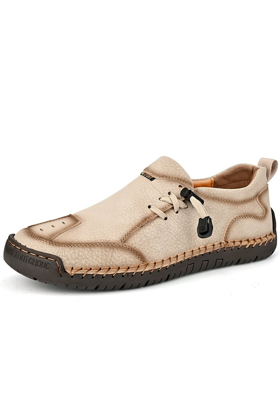 Men's Loafers Leather Handmade Stitching Casual Breathable Walking Slip-on Comfortable Outdoor Office Shoes White 10 US