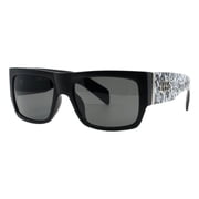 Mens Locs Sunglasses Graffiti Art Print Matte Black Rectangular Frame UV 400