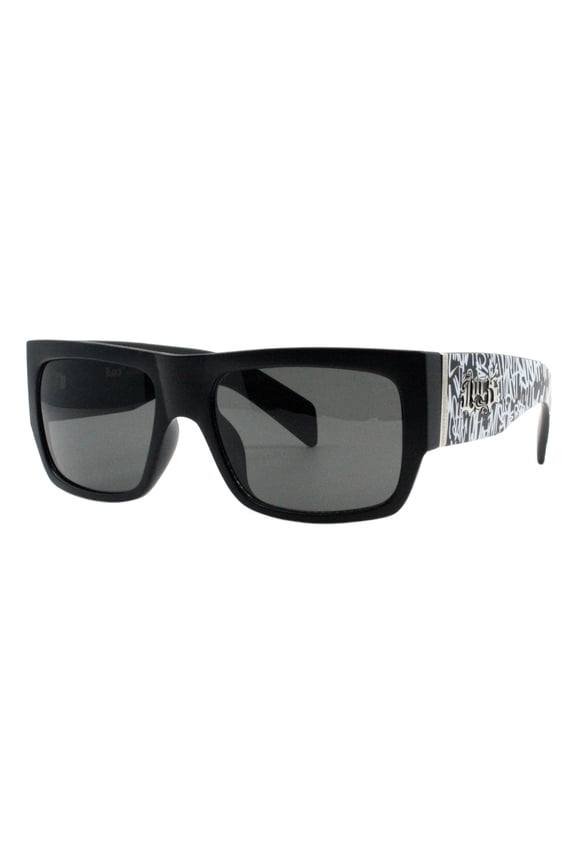 Men's Locs Sunglasses Graffiti Art Print Matte Black Rectangular Frame UV 400