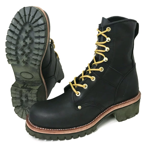 Men's Logger Boots Leather Lace Up Rugged Work Motorcycle Biker