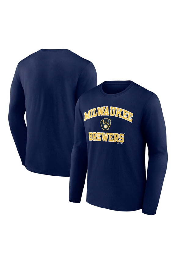 Men's Logo Athletic Navy Milwaukee Brewers Heart & Soul Long Sleeve T-Shirt