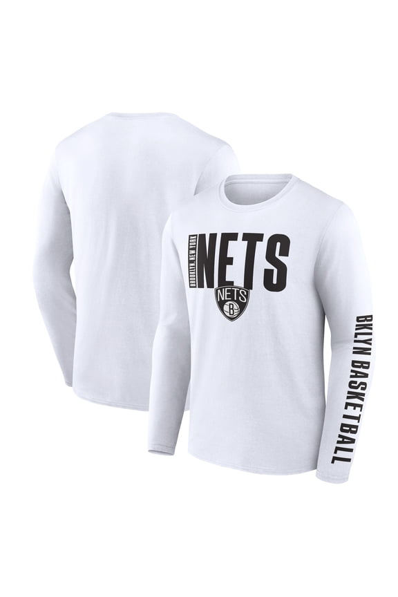 Men's Logo Athletic White Brooklyn Nets Vision Long Sleeve T-Shirt