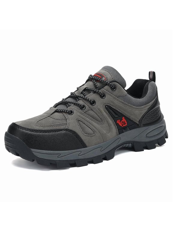 Men's Logo Suede Outdoor Work Hiking Shoes Wear Resistant Non Slip Rugged Trekking Sneakers