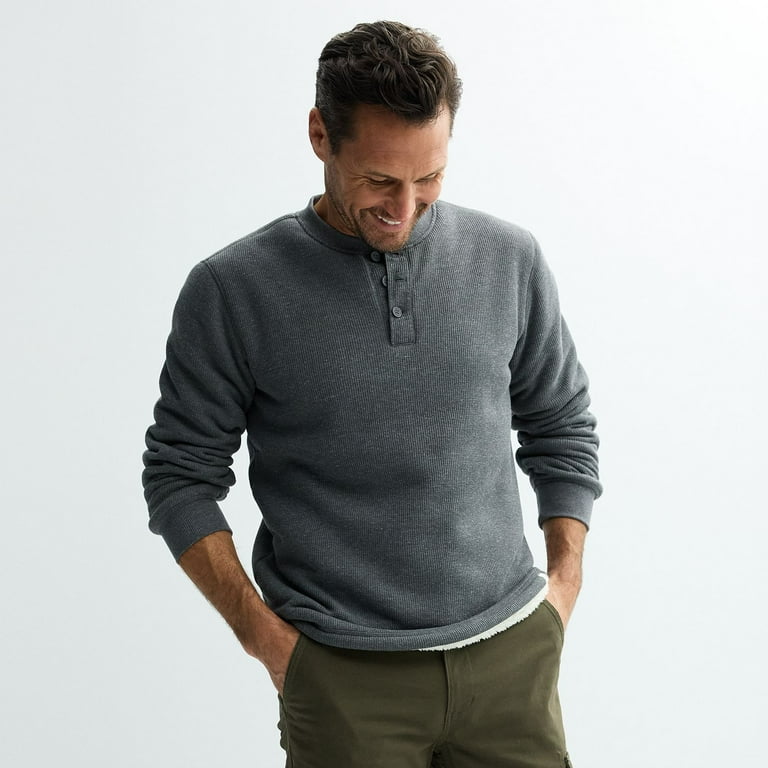 Men's London Fog Faux Sherpa Lined Long Sleeve Henley Sweatshirt