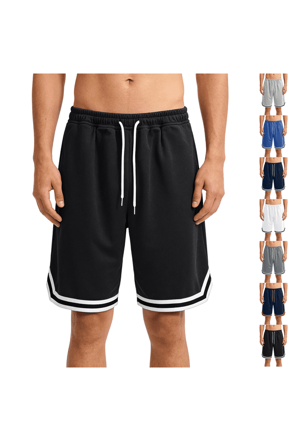 Men's Long Basketball Shorts Below Knee Mesh Athletic Gym Workout Sport with Pockets Quick Dry Lightweight Black L