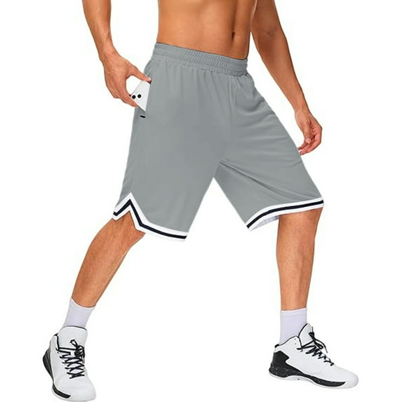 Men's Long Basketball Shorts With Zipper Pocket 11 Inch Mesh Sports Play Basketball Court Star Fitness Quick Dry Lightweight