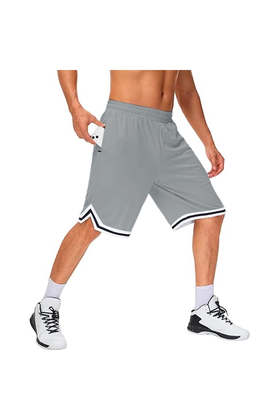 Men's Long Basketball Shorts With Zipper Pocket 11 Inch Mesh Sports Play Basketball Court Star Fitness Quick Dry Lightweight