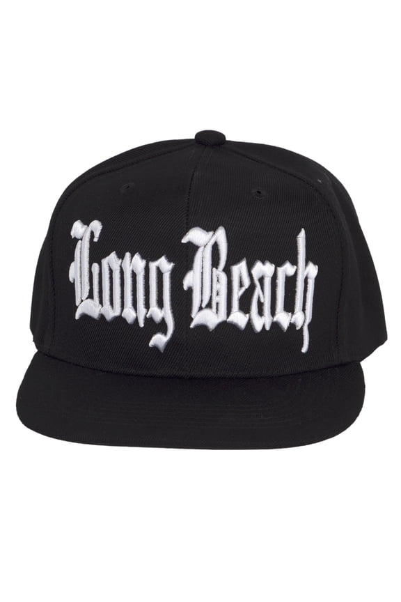 Men's Long Beach Old English Embroidered Black Adjustable Snapback Hat