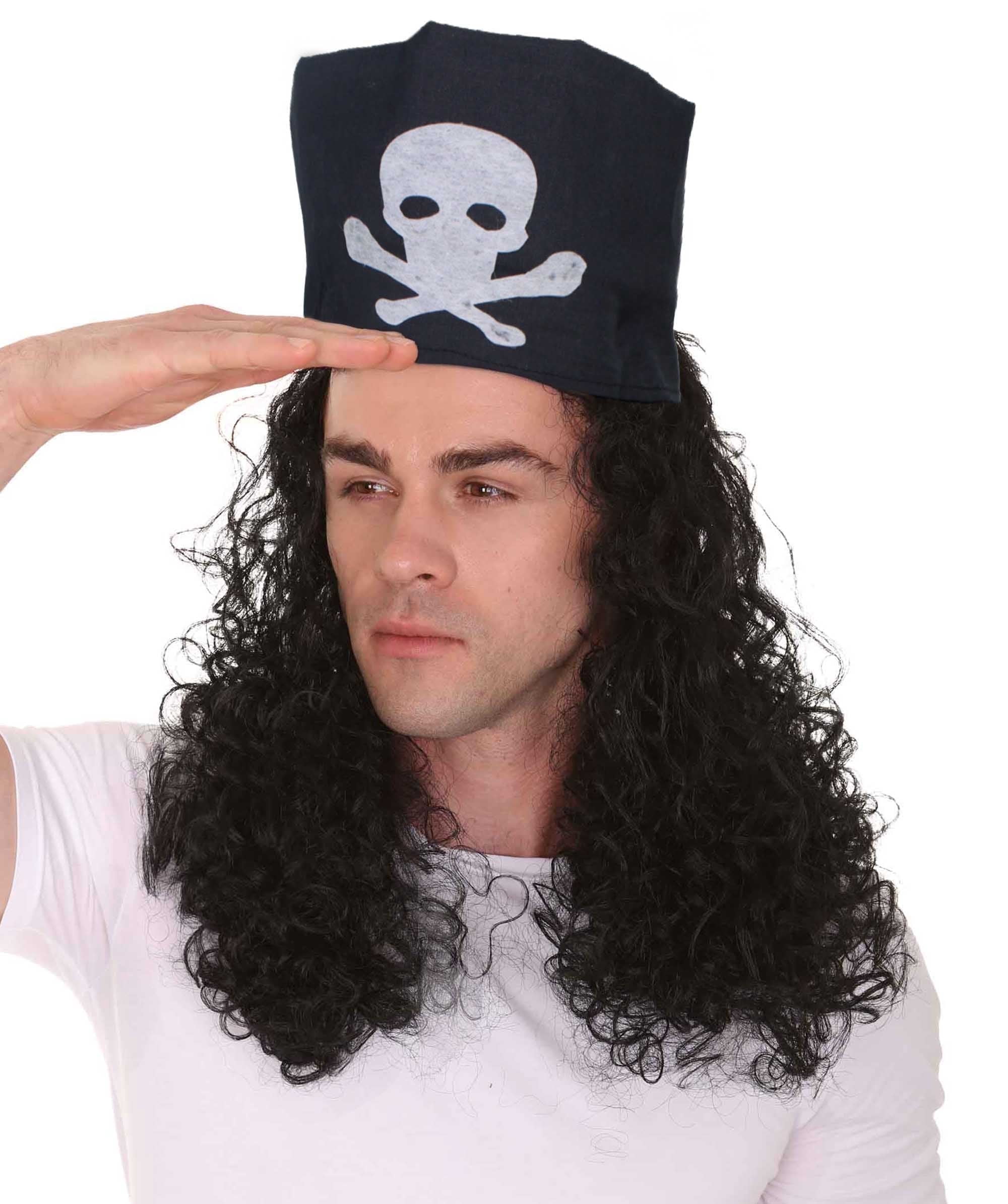 Pirate Wig Adult Long Black with Beads main image 1
