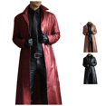 thumbnail image 1 of Men's Long Cardigan Button Solid Color Leather Windbreaker Long Sleeve Coat, 1 of 6