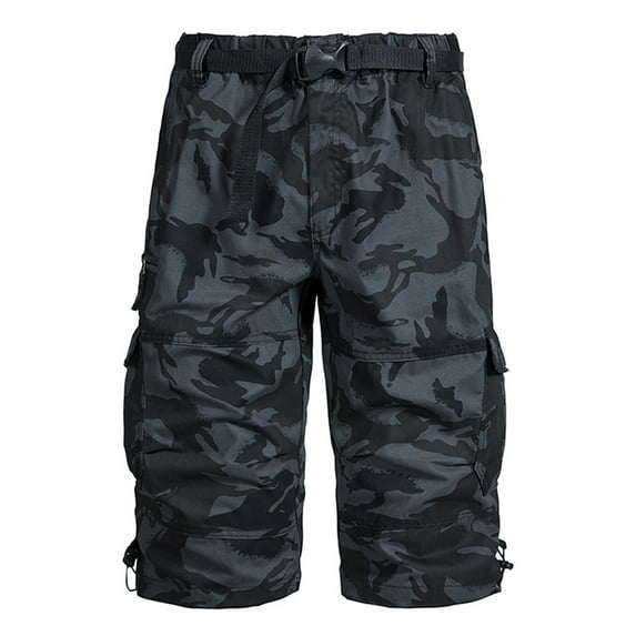 Men's Long Cargo Shorts Elastic Waist Casual Big and Tall relaxed Outdoor Work Shorts with Multi-Pocket