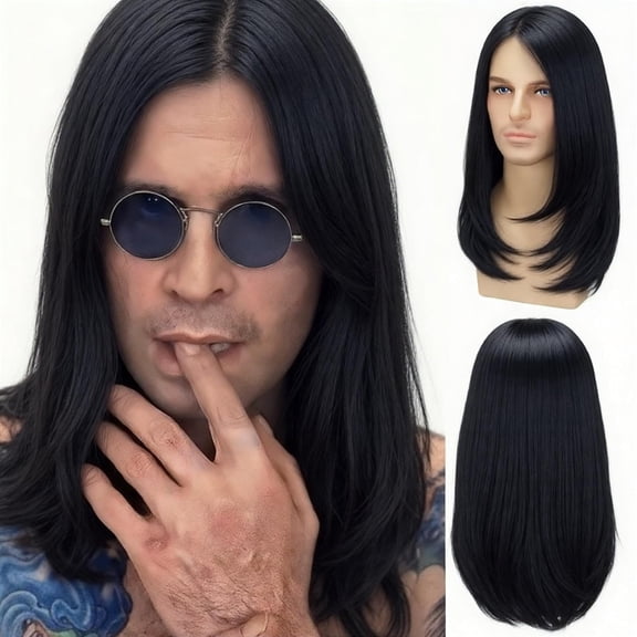Men's Black Long Straight Middle Part Wig, Heat Resistant Synthetic Natural Looking Hair Wig, Breathable Adjustable Wig Cap, Daily Wear, Party, Costume Cosplay Wig for Men