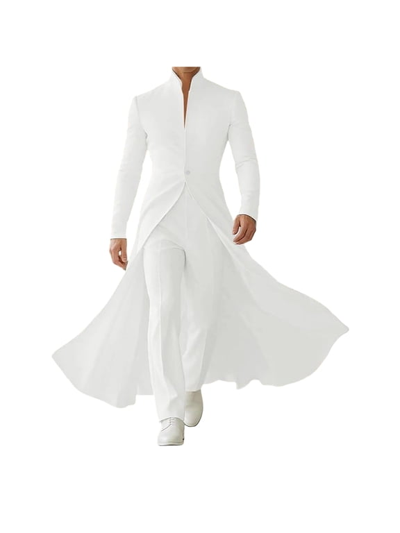 Men's Long Dress Coat Stand Collar Tuxedos Blazer for Wedding Performance