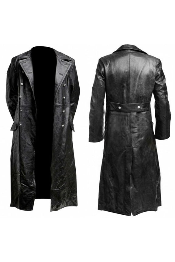 Men's Long Leather Jacket Fall And Winter Leather Jacket Solid Color Long-sleeved Motorcycle Slim Leather Jacket