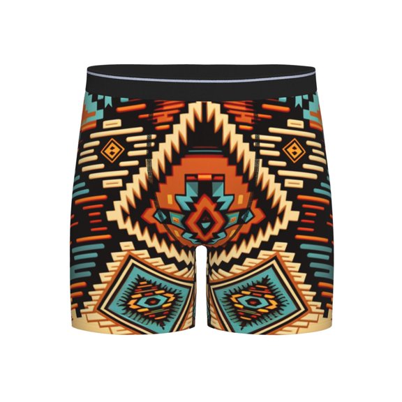 Men's Long Leg Boxer Briefs Comfortable Breathable Underwear, Aztec Baja Western Native Southwest