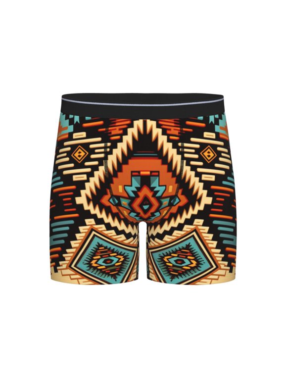 Men's Long Leg Boxer Briefs Underwear Comfort Underpants, Aztec Baja Western Native Southwest