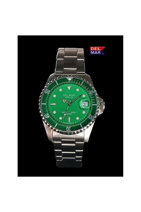 Men's Long Life Classic Coronado Green Face & Bezel SS Watch 5