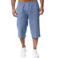 thumbnail image 1 of Men's Long Linen Shorts 3/4 Length Lounge Lounge Shorts Capri Pant (Blue XL), 1 of 5