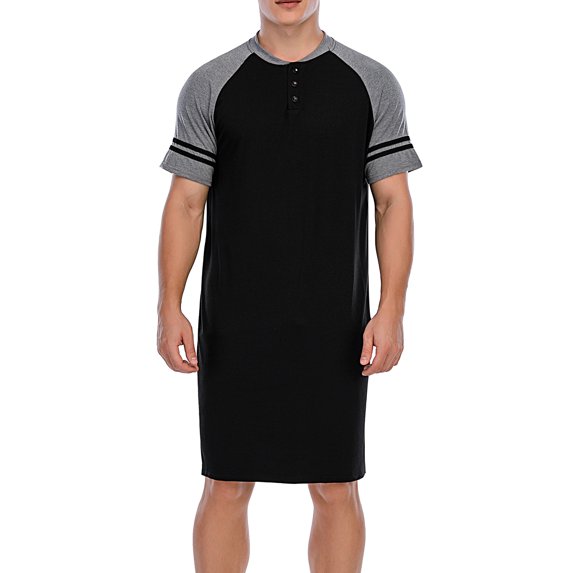 Men's Long Nightshirt Loose Soft Sleep Shirt Nightwear Big&Tall Sleepwear Short Sleeve Nightgown Bathrobes Casual Loungewear Pajama M-3XL