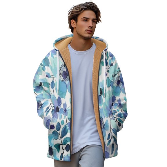 Men's Long Padded Zip Sweatshirt Winter Small Fresh Printed Hoodie sizes S-5XL