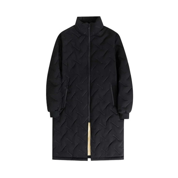 Men's Long Puffer Jacket Thicken Long Sleeved Parka Waterproof Winter Coat Insulated Outerwear with Removable Hood Black L