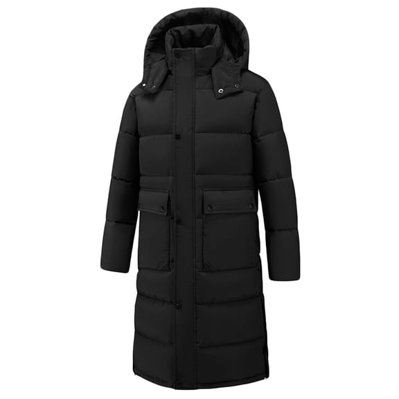 Men's Long Puffer Jacket Winter Parka Windproof Hooded Quilted Down Coat Outdoor Ski Outwear with Pockets