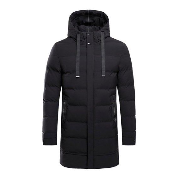 Men's Long Puffer Jacket Winter Warm Hooded Zip Up Quilted Padded Coat with Pockets Outdoor Outerwear