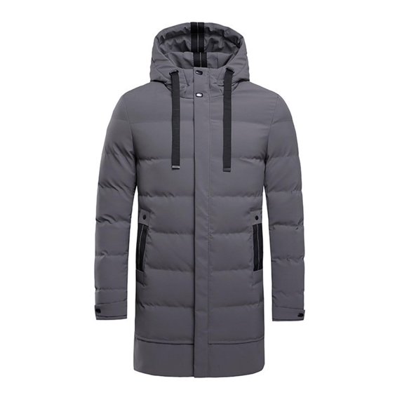 Men's Long Puffer Jacket Winter Warm Hooded Zip Up Quilted Padded Coat with Pockets Outdoor Outerwear