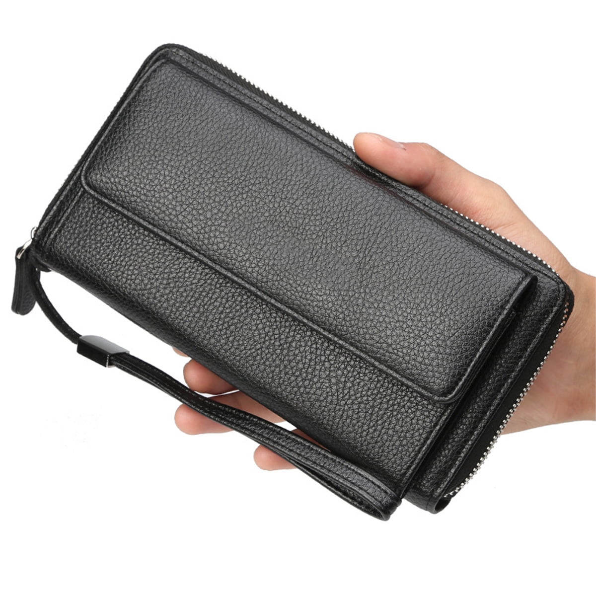 Men s Long Zipper Wallet Pu Leather Wallet for Men Business Hand Bag Credit Card Holder Purse Black