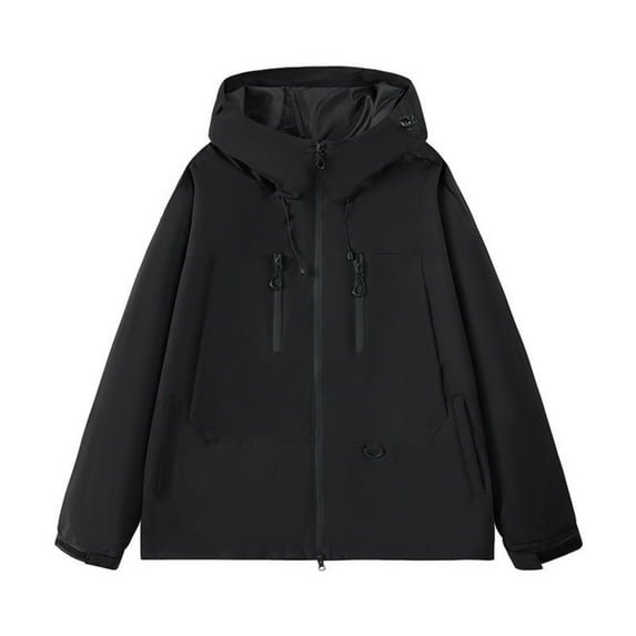 Men's Long Rain Jacket Windbreaker Waterproof Lightweight Packable Running Hiking Cycling Golf Rain Coat with Hood,Black XL