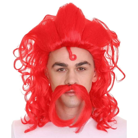 HPO Adult Men s Long Red Straight Handle Bar Mustache Smooth Wig Premium Breathable