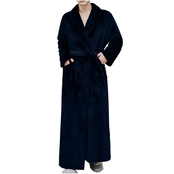 Men’s Long Robe Big and Tall Plush Fleece Bathrobe Fuzzy Sherpa Cozy Warm Bathrobe with Belt and Pockets
