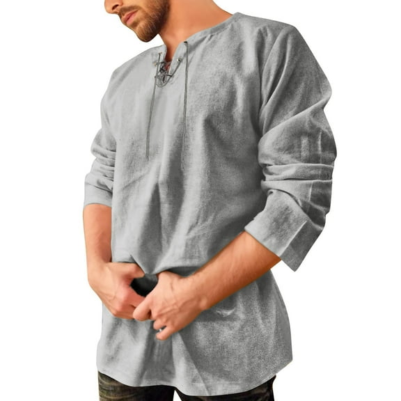 Men's Long/Short Sleeve Hippie Shirt Gothic Lacing Linen Retro Shirt