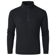 PDBOKEW Men's Long Sleeve 1/4 Zipper Stand up Collar Warm Jacquard Sweatshirt Black L