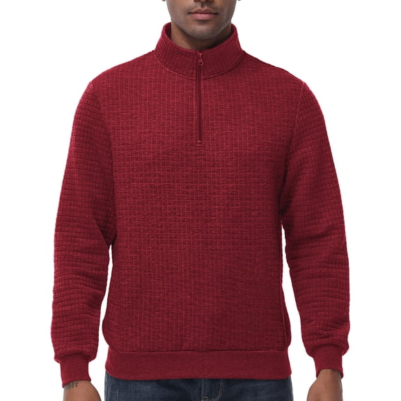 Pdbokew Men's Long Sleeve 1/4 Zipper Stand up Collar Warm Jacquard Sweatshirt Winered L