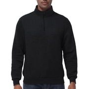 Men's Long Sleeve 1/4 Zipper Stand up Collar Warm Jacquard Sweatshirt Black L