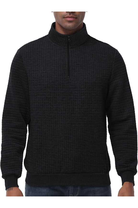 Men's Long Sleeve 1/4 Zipper Stand up Collar Warm Jacquard Sweatshirt Black L