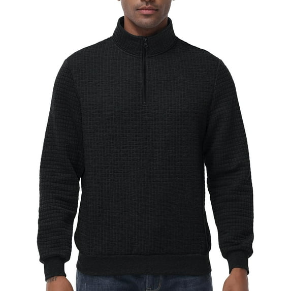 Pdbokew Men's Long Sleeve 1/4 Zipper Stand up Collar Warm Jacquard Sweatshirt Black L