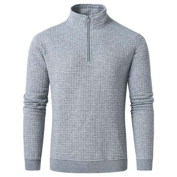 Pdbokew Men's Long Sleeve 1/4 Zipper Stand up Collar Warm Jacquard Sweatshirt Lightgray M