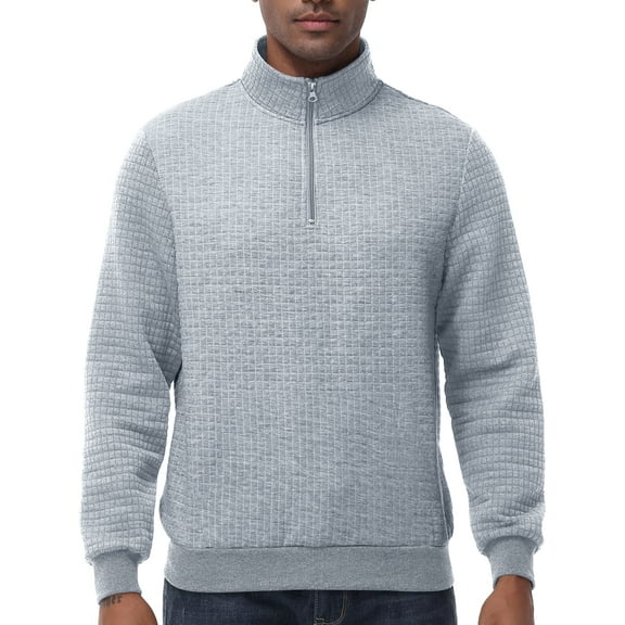 Pdbokew Men's Long Sleeve 1/4 Zipper Stand up Collar Warm Jacquard Sweatshirt Lightgray L