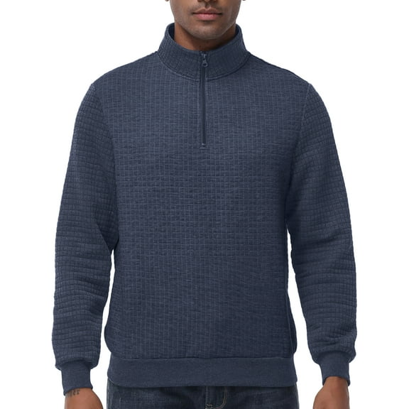 Pdbokew Men's Long Sleeve 1/4 Zipper Stand up Collar Warm Jacquard Sweatshirt Navy L