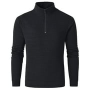 PDBOKEW Men's Long Sleeve 1/4 Zipper Stand up Collar Warm Jacquard Sweatshirt Black L