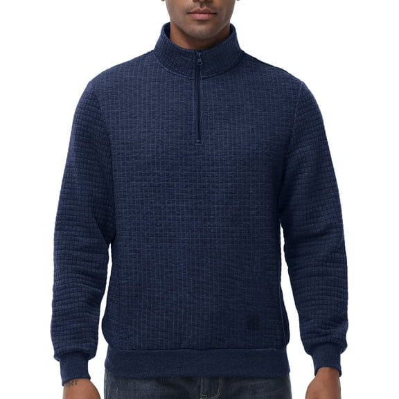 Pdbokew Men's Long Sleeve 1/4 Zipper Stand up Collar Warm Jacquard Sweatshirt Dustyblue 2XL