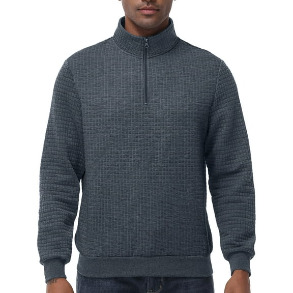 Pdbokew Men's Long Sleeve 1/4 Zipper Stand up Collar Warm Jacquard Sweatshirt Darkgrey L