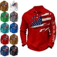 thumbnail image 1 of Men's Long Sleeve 1776 Flag Faith Cross Printed Golf Shirt Waffle Knit Button Polo Shirt 250 Year American Anniversary Casual Polo Shirt USA Flag Graphic Patriotic T-Shirt,Blue 4XL, 1 of 3