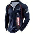 thumbnail image 1 of Men's Long Sleeve 1776 Golf Shirt USA Flag Graphic Zip Up Polo Shirt Blue M, 1 of 6