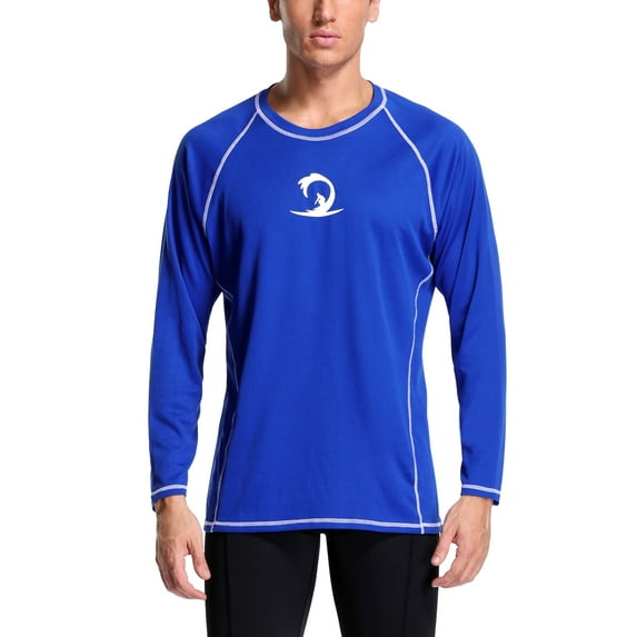 Men's Long Sleeve Active Rashguard Shirts Solid Workout Top Sports Tee UPF 50+