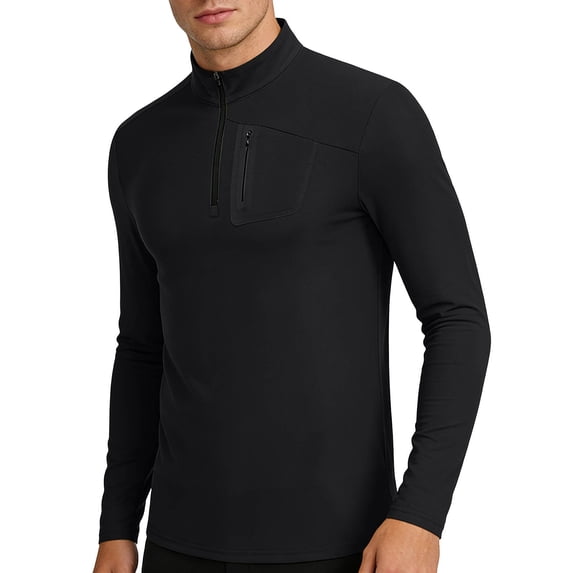 Men's Long Sleeve Athletic Shirts 1/4 Pullover Zip Quick Dry Sun Protection Rash Guard UPF 50+ Outdoor Running T-Shirts with Zipper Pocket Big and Tall Size 4XL Black